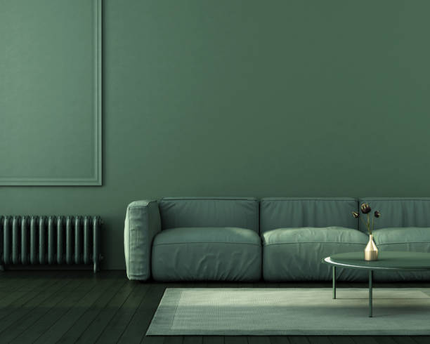 зеленый интерьер гостиной - furniture contemporary domestic room sparse стоковые фото и изображения