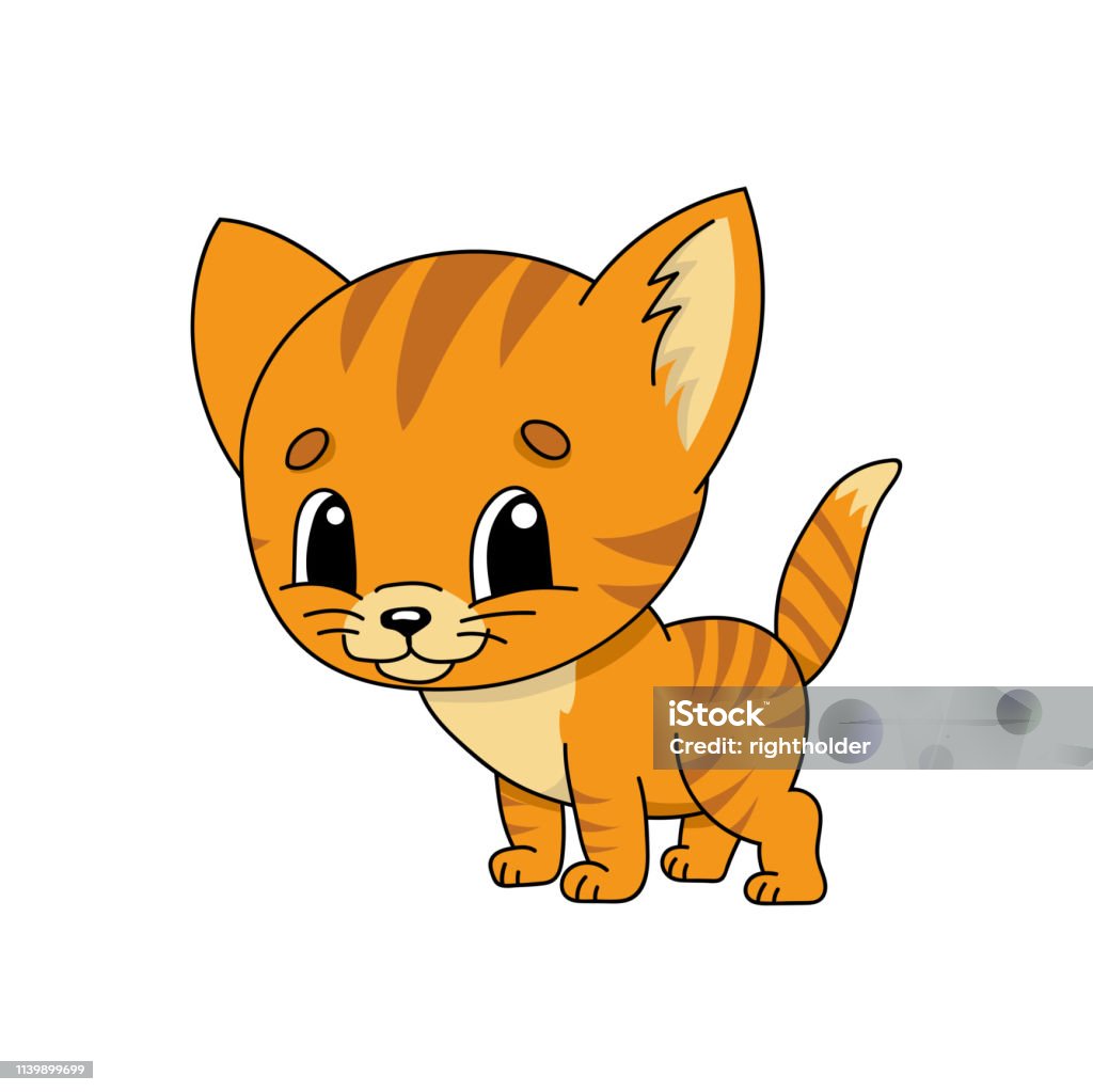 Mèo Con Màu Cam Minh Họa Vector Phẳng Dễ Thương Theo Phong Cách ...
