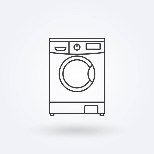 ilustraciones, imágenes clip art, dibujos animados e iconos de stock de icono de la línea de lavadora. símbolo de lavandería. ilustración vectorial. - clothes washer isolated clothing major