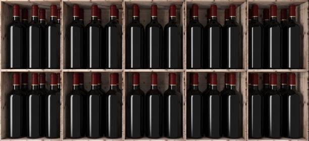 red wine bottles background - wine wine bottle box crate imagens e fotografias de stock