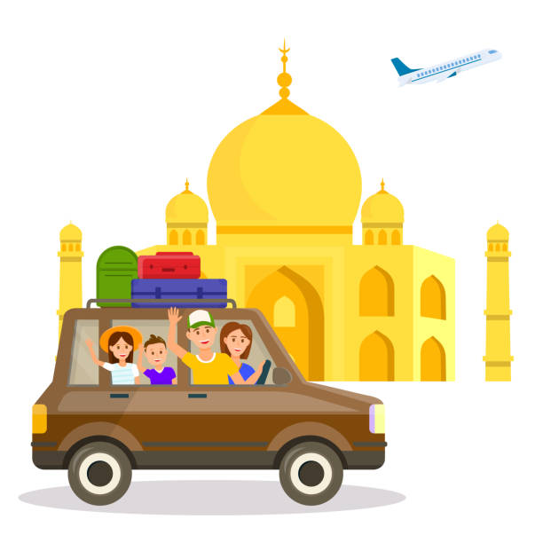 ilustrações, clipart, desenhos animados e ícones de cartão do curso do vetor da atração turística de india - india map cartoon travel