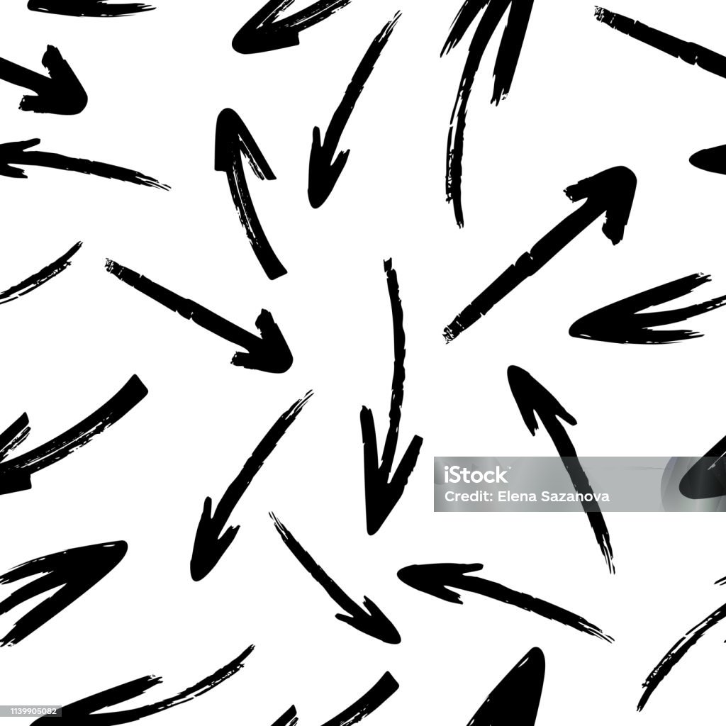 Hand drawn vector arrows seamless pattern Hand drawn arrows, vector seamless pattern on a white background. Arrow Symbol stock vector
