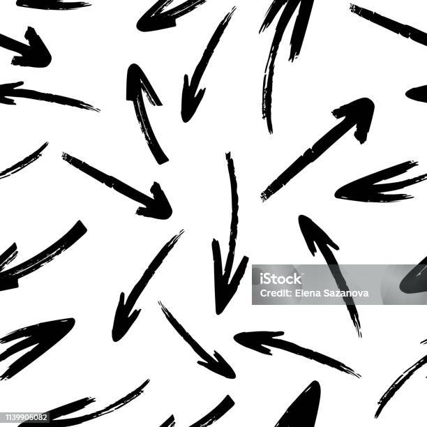 Hand Drawn Vector Arrows Seamless Pattern Stock Illustration - Download Image Now - Arrow Symbol, Paintbrush, Felt Tip Pen