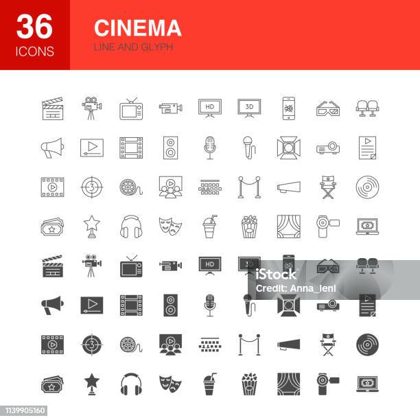 Cinema Line Web Glyph Icons Stock Illustration - Download Image Now - Icon Symbol, Movie, Movie Theater