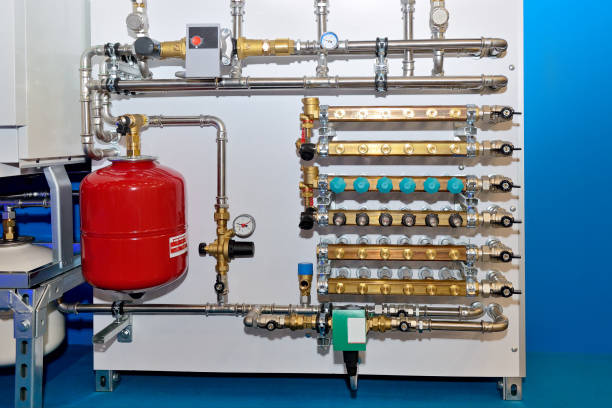 water pipeline input unit with pressure gauges - pressure gauge gauge physical pressure pipeline imagens e fotografias de stock