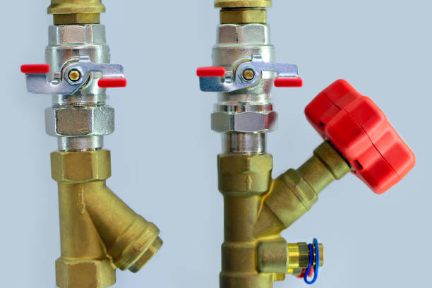 istock Copper valve and pipes. Water pipes and valve 1139907793
