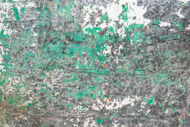 peeling peinture rouille métal texture brute. corrosion et fond oxydé. couleur verte. - paint rough peeling grunge photos et images de collection