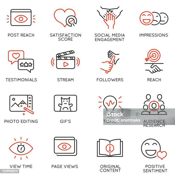 Vector Set Of Linear Icons Related To Influence Marketing And Social Media Promotion Services Mono Line Pictograms And Infographics Design Elements Part 2 Stock Illustration - Download Image Now