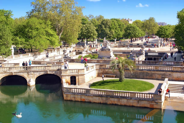 The gardens of the fountain in Nîmes. stock photo