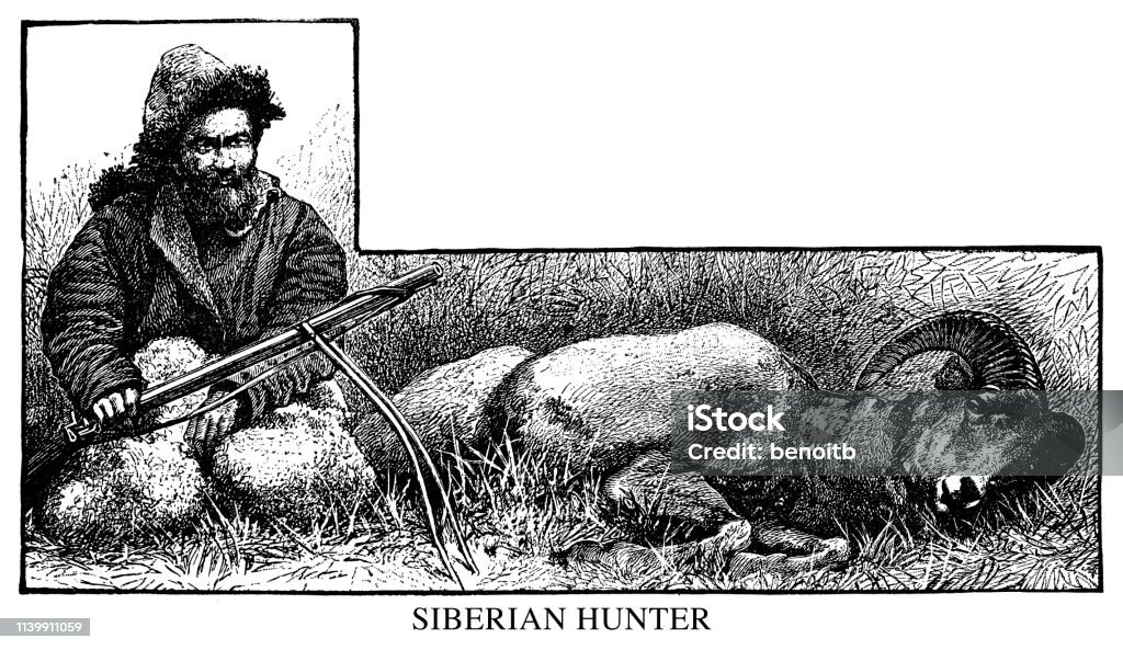 Siberian Hunter Siberian Hunter - Scanned 1890 Engraving 19th Century stock illustration