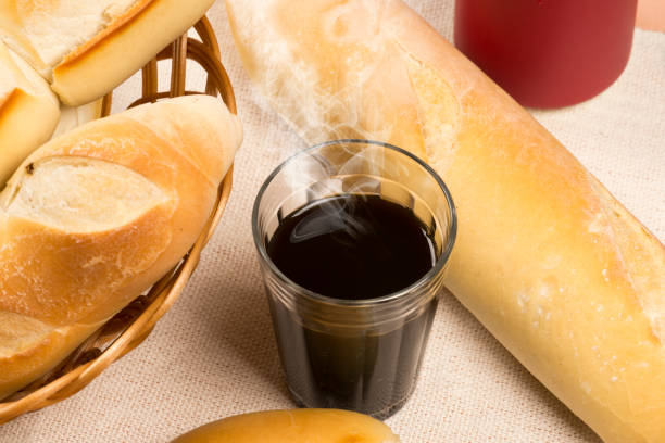 basket of french breads and hot coffee
