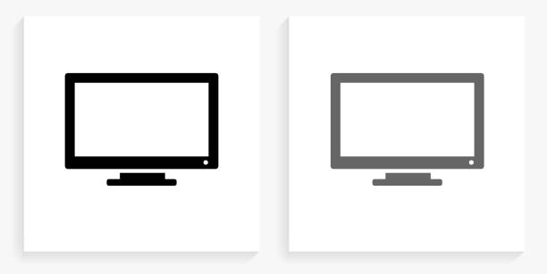 monitor black and white square icon - television stock-grafiken, -clipart, -cartoons und -symbole