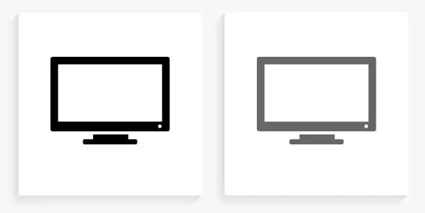 Vector illustration of Monitor Black and White Square Icon