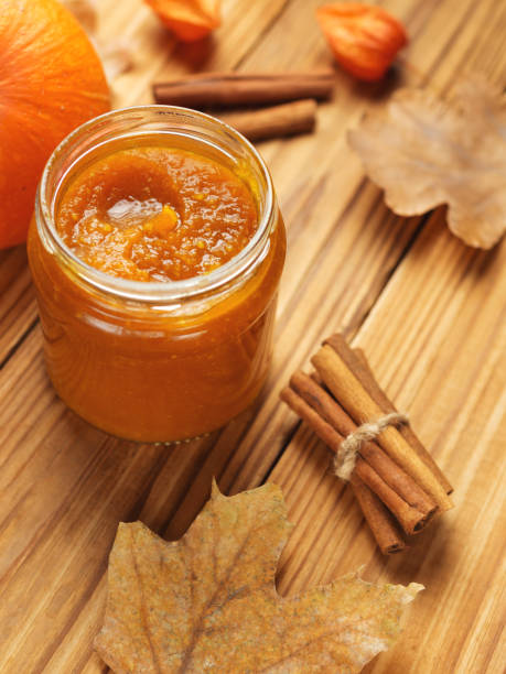 istock Homemade Pumpkin puree/jam on wooden background 1139912800