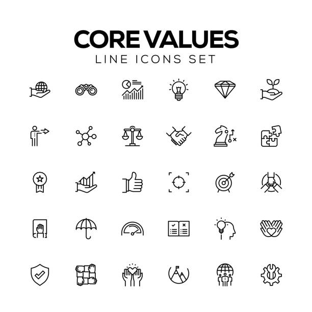 ilustrações de stock, clip art, desenhos animados e ícones de core values line icons - customs