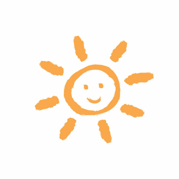 Cute smiling sun painted by hand with a rough brush. Grunge icon, logo, symbol. Sketch, graffiti, watercolor. Cute smiling sun painted by hand with a rough brush. Grunge icon, logo, symbol. Sketch, graffiti, watercolor. Vector illustration. smiley face drawing stock illustrations