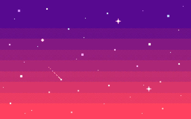 Pixel art star sky at evening. Vector background. Pixel art star sky at evening. Seamless vector background. pixel sky background stock illustrations