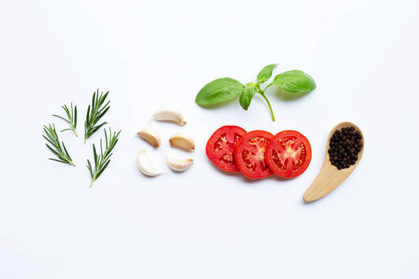 istock Various fresh vegetables and herbs on white background. Healthy eating concept 1139915704