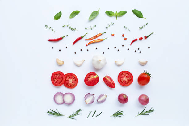 istock Various fresh vegetables and herbs on white background. Healthy eating concept 1139915736