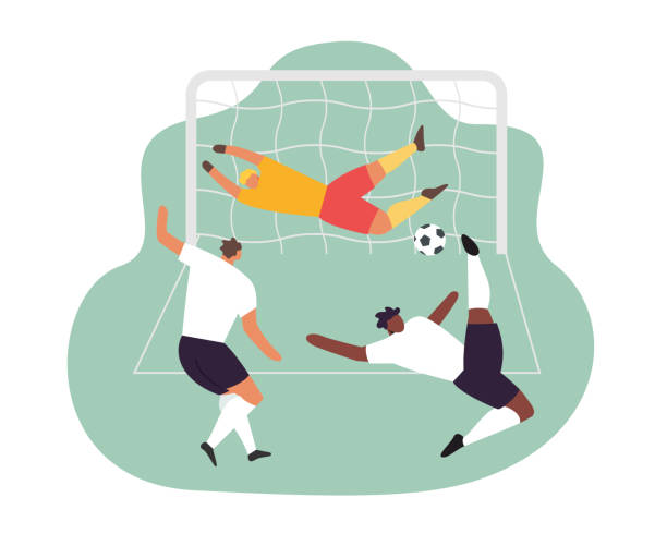 Soccer Players Goalkeeper Action. Football Vector Sport Set Soccer play. Goalkeeper trying to catch the ball. Vector football game players. georgia football stock illustrations