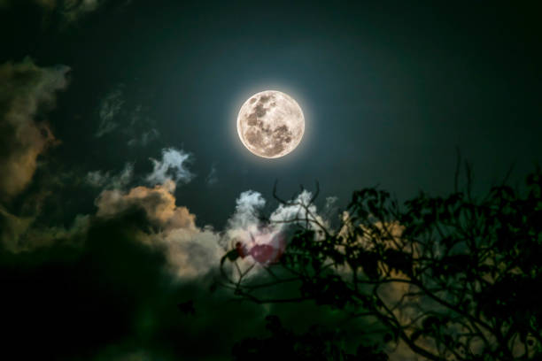 istock Full moon in a starry night with some clouds 1139916493