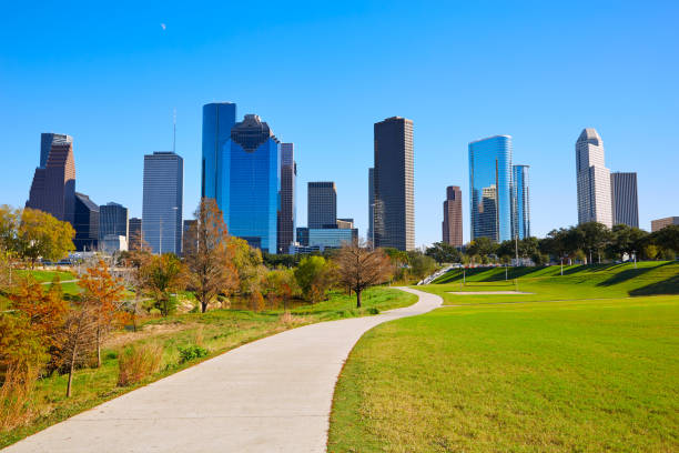 istock Houston skyline in sunny day from park grass 1139919049