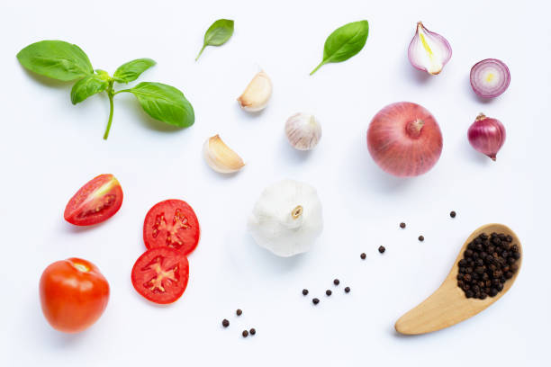 istock Various fresh vegetables and herbs on white background. Healthy eating concept 1139919189