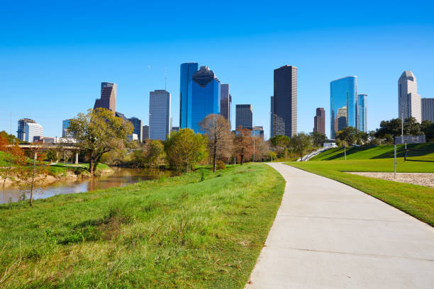 istock Houston skyline in sunny day from park grass 1139919235