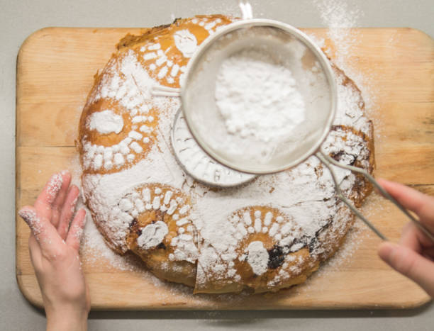 Preparing and Sprinkling Powdered Sugar on Moroccan Chicken Pastilla Pie