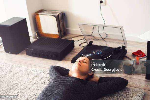 Playing Vinyl Records Stock Photo - Download Image Now - Stereo, Record - Analog Audio, Turntable