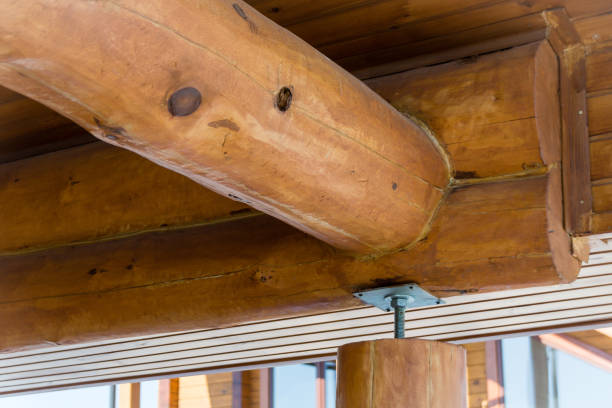 istock New home construction framing against a blue sky, close-up of a ceiling frame.Construction. 1139920960