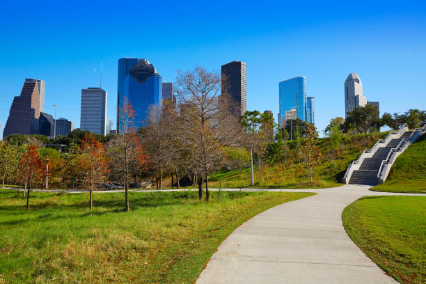 istock Houston skyline in sunny day from park grass 1139922299
