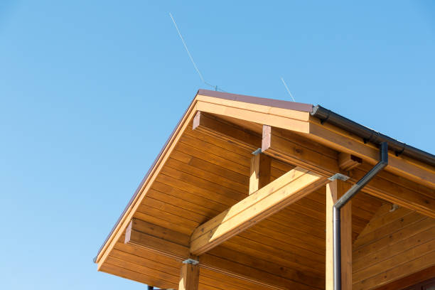 istock Lightning conductor on a wooden house. Blue sky. Security. Building. 1139922390