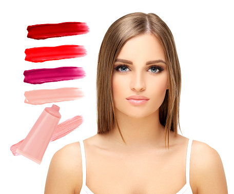 Drawing pink lipstick, Multicolored lipstick palette,tube of lipstick