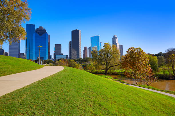 istock Houston skyline in sunny day from park grass 1139922761