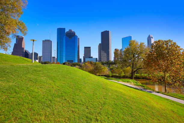 istock Houston skyline in sunny day from park grass 1139923262