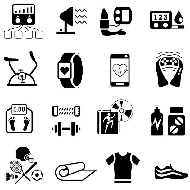 ikony produktów zdrowotnych i fitness - electrode stock illustrations