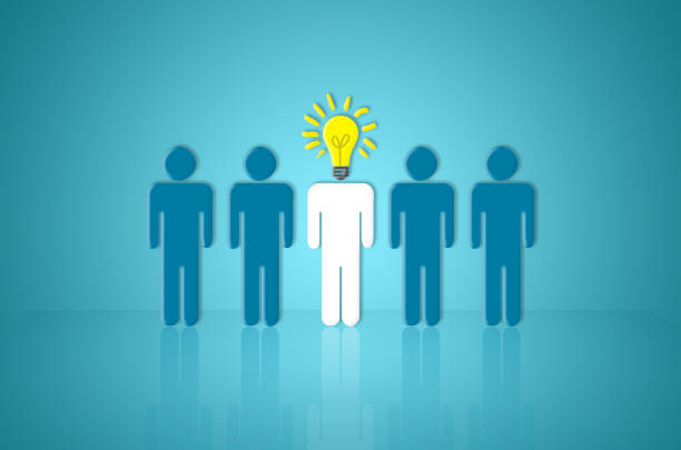 istock leadership creative idea concept white human outstanding show hand with light bulb can thinking clever and intelligent while other one still standing and have a question. business success plan leader. 1139924923