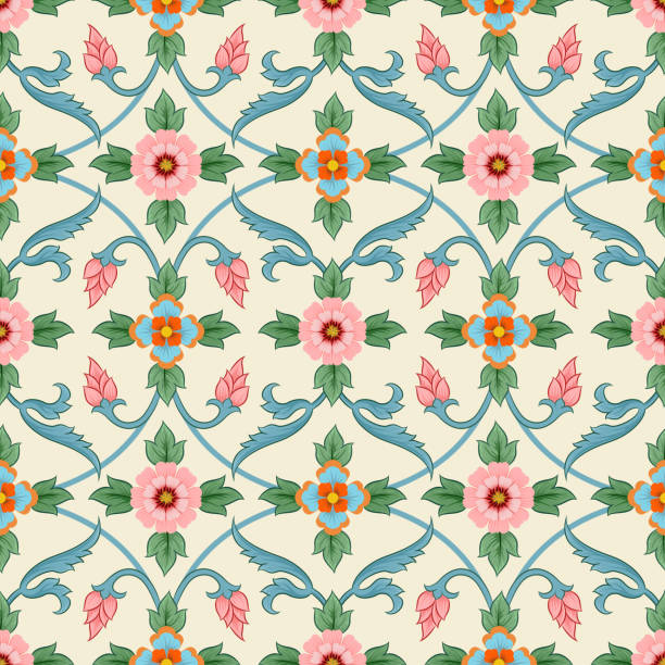 ilustrações de stock, clip art, desenhos animados e ícones de flowers ornament seamless pattern. - baroque style wallpaper pink retro revival