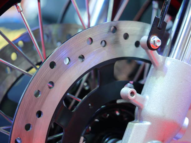 istock Disk brakes close up on motocycle 1139926287