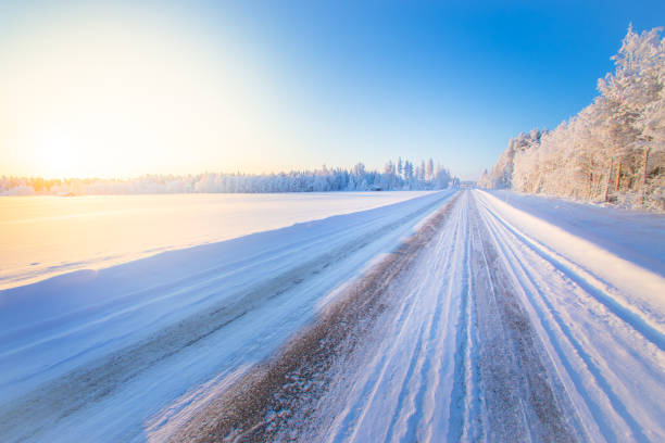 Winter road view from Sotkamo, Finland.