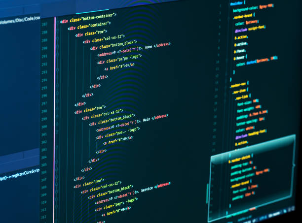 istock Splitting of html and css in the code editor on the monitor, close up. Web Design and Web development 1139928780