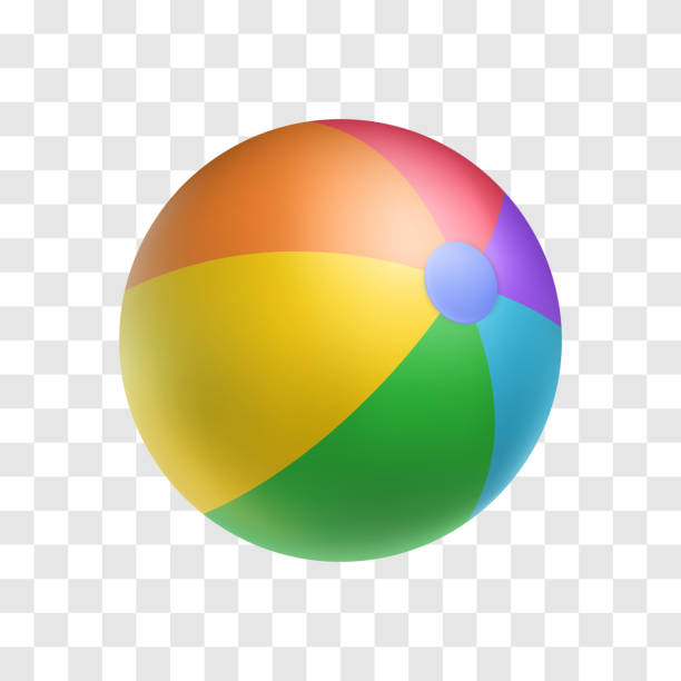 Realistic bright inflatable ball object Realistic bright inflatable ball. Striped beach ball vector illustration. Children toy for active game isolated on transparent background. Sports and outdoors leisure. Multicolor rubber balloon beach ball stock illustrations