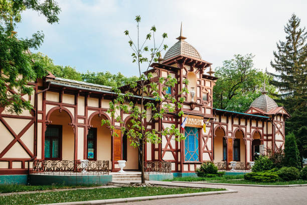 Yessentuki, Stavropol Territory / Russia - May 14, 2018: building Mechanotherapy landmarks on a summer day front view