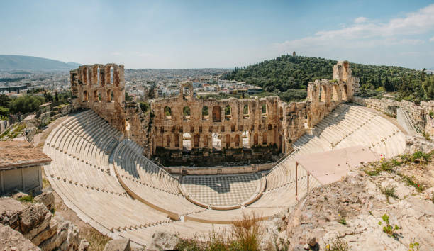 Theatre of Herod Atticus. Athens, Greece The Theatre of Herod Atticus in Athens, Greece, at the foot of the Acropolis hill amphitheater stock pictures, royalty-free photos & images
