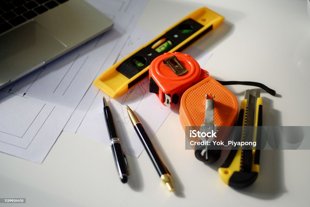 Enginnering Objects Closeup Engineer Tools And Other Objects On Workplace Construction ...