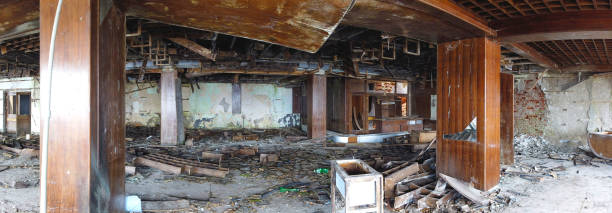 Old abandoned ruined hotel in macedonia, vandalism concept