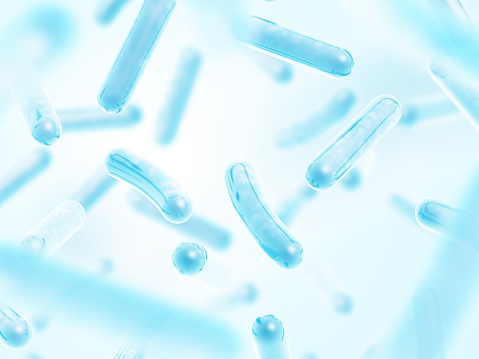 Probiotics Lactobacillus acidophilus. 3d illustration. Blue color.