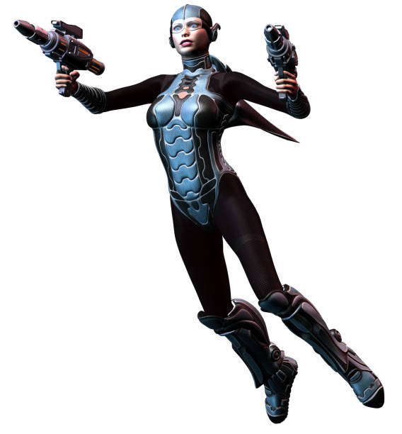 istock futuristic woman warrior armed with two heavy weapons, 3d illustration 1139937169