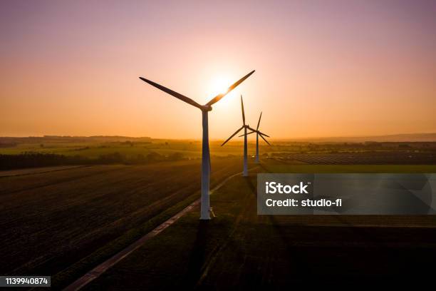 Three Wind Turbines Stock Photo - Download Image Now - Wind Turbine, Climate, Change